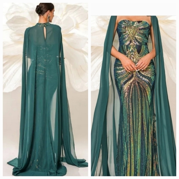 Cape Tube Top, Two Piece, Strapless with an added Cape,  Contrast Sequin… - Picture 2 of 16